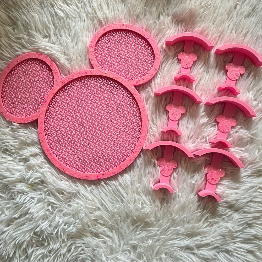 Pink Glitter SET! Disney Mickey Mouse inspired 3D printed pin board and holders